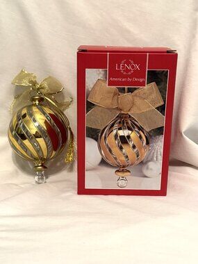 Lenox Peppermint Stripe Gold Glass Ornament 5.5” RETIRED Christmas Holiday